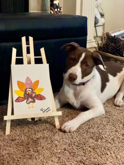 Paint With Dog Paws, Dog Paw Print Turkey, Thanksgiving Dog Paw Art, Paintings To Do With Your Dog, Dog Halloween Arts And Crafts, Dog Paw Print Craft Halloween, Art For Dogs To Do, Paw Print Painting Ideas On Canvas, Dog Thanksgiving Craft