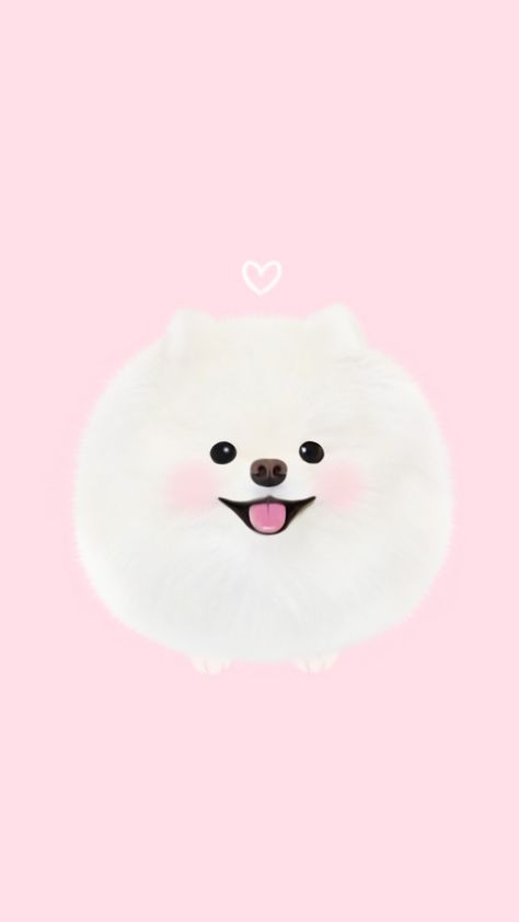 Pomeranian Wallpaper Iphone, Pink Dog Wallpaper, Pomeranian Wallpaper, Kawaii Pomeranian, Pomeranian Illustration, Pom Mom, Beach Wall Collage, Puppy Drawing, Japanese Spitz