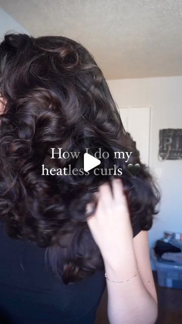 Anna ⚰️🕸 on Instagram: "Hi guys! Here is the tutorial on my go-to heatless curls lately 🖤 I saw @servinglocks doing this on tiktok and I’m so glad I tried it! I split my ponytail into 4 sections and I spray each section with my @calianatural hydrating leave in to slightly dampen the hair and this also helps me to prevent frizz. I roll the Flexi rods under so that the curls fall towards my face, and the next day when I take them out, I usually add just a touch of oil to help reduce frizz. If I’m going for more of a “blowout” type look, I use a wide toothed comb and gently comb through the curls to loosen them up. I do this pretty much every night before bed and throughout the week the curls just hold better and better. I also make sure to loosen the hair at my roots so that the ponytail d Heartless Curls For Thick Hair, Over Night Curls, Heartless Curls, Hair Rods, Finger Curls, A Blowout, Heatless Hair, Overnight Curls, Flexi Rods