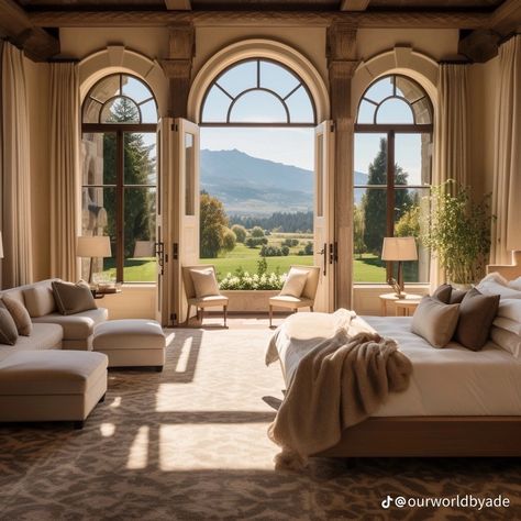 French Villa Interior Bedroom, Italian Villa Bedroom, Tuscany Bedroom, Italian Villa Interior, French Villa Interior, Tuscan Houses, Window Scenery, Italian Bedroom, French Apartment