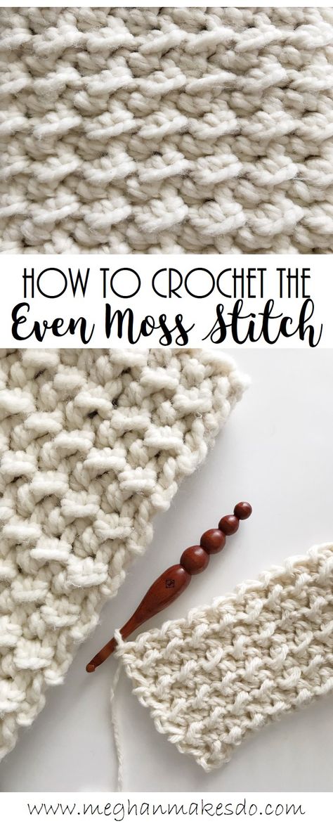 how to crochet the even moss stitch, crochet stitch tutorial, learn to crochet, crochet the even moss stitch, unique crochet stitches, textured crochet stitches Crochet X Stitch Pattern, Best Crochet Stitch For Blankets, Crochet Moss Stitch Variations, Moss Stitch Afghan Free Pattern, Double Moss Stitch Crochet, Moss Stitch Crochet Scarf Pattern, Free Moss Stitch Crochet Pattern, Crochet Scarf Stitches Texture, Crochet Seed Stitch Pattern