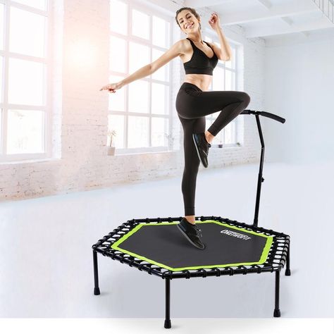 ONETWOFIT 48" Silent Mini Trampoline with Adjustable Handle Bar Fitness Trampoline Bungee Rebounder Jumping Cardio Trainer Workout for Adults Mini Trampoline Workout, Fitness Trampoline, Trampoline Workout, Mini Trampoline, Outdoor Toys, Cardio, Vision Board, Gift Ideas, Bar