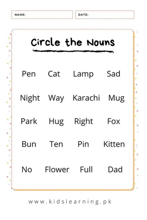 Circle the Nouns Noun Worksheets 2nd Grade, Nouns Worksheet 1st Grade, Regular Nouns, Nouns Activities, Pakistan Map, Grammar For Kids, Common Nouns, Nouns Worksheet, Proper Nouns