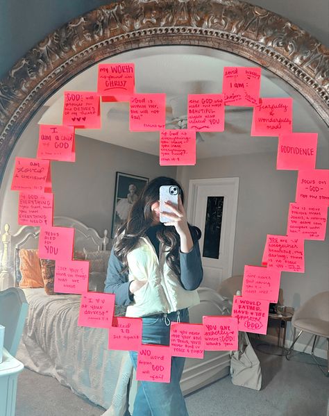 Verses To Put On Mirror, Bible Verse For Mirror, Bible Verse To Put On Mirror, Quotes To Write On Your Mirror, Bible Mirror Quotes, Bible Verse On Mirror, Truth Mirror Ideas, Mirror Affirmations Aesthetic, Bible Verse Sticky Notes On Mirror