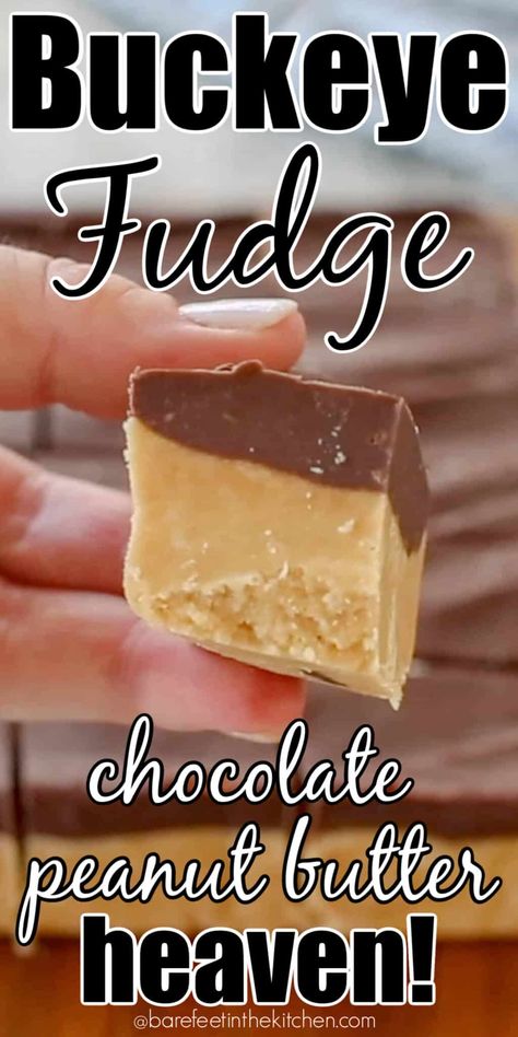 Buckeye Fudge - Barefeet in the Kitchen Buckeye Fudge Recipe, Buckeye Fudge, Creamy Peanut Butter Fudge, Holiday Fudge, Mary Moore, Candy Fudge, Homemade Fudge Recipes, Fudge Chocolate, Sweat Treats