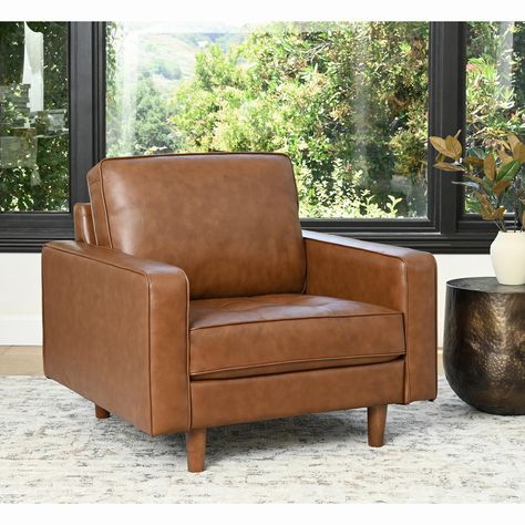 Jasper Mid-Century Top Grain Leather Armchair - Sam's Club Mid Century Leather Armchair, Mid Century Leather Sofa, Living Room Color Schemes, Barn Design, New House Decor, Room Color Schemes, Seat Design, Sam's Club, Chair Upholstery