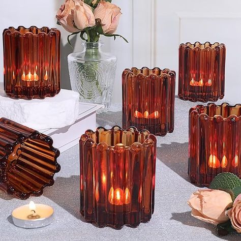 Amazon.com: HAVITI 6pcs Votive Candle Holder, Gold Glass Large Candle Holders, Tealight Candle Holder for Fall Wedding Centerpieces Dinner Party Christmas Halloween Table Decor : Home & Kitchen Forest Inspired Centerpieces, Brown Glass Candle Holders, Generic Party Decor, Mexican Fall Decorations, Funky Fall Decor, Jewel Toned Wedding Decor, Thanksgiving Apartment Decor, Autumn Event Decor, Moody Fall Tablescape