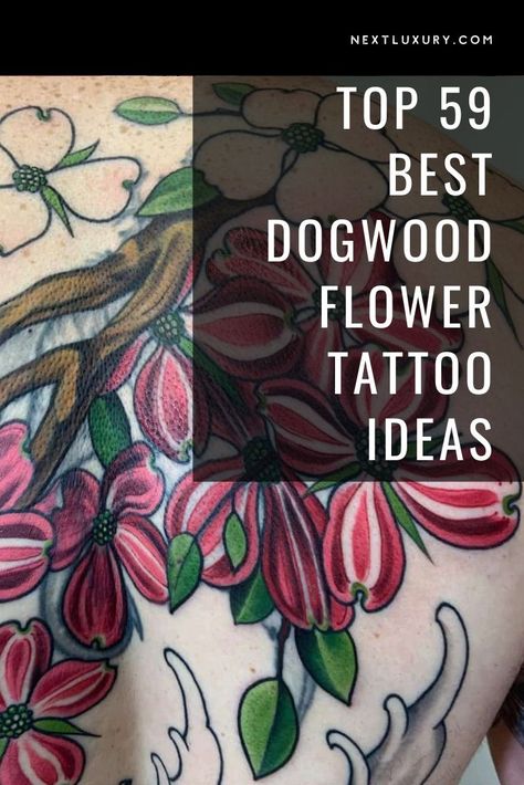 The dogwood is an immensely popular symbolic flower tattoo design. Dogwood trees and flowers are emblematic of Christian religious tattoos, as the dogwood is believed to have been the wood used in the crucifixion of Jesus. Dogwood Blossoms Drawing, Dogwood Wrist Tattoo, Dogwood Tattoo Design, Fine Line Dogwood Flower Tattoo, Pink Dogwood Tree Tattoo, Dogwood Shoulder Tattoo, Dogwood Flower Tattoo Color, Dogwood Blossom Tattoo, Dogwood Tattoos For Women