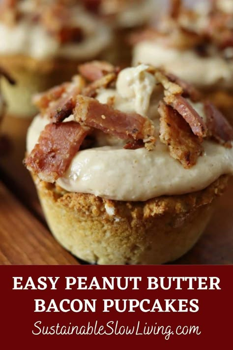 EASY PEANUT BUTTER BACON PUPCAKES || SO GOOD YOUR DOG WILL ASK FOR THEM BY NAME - Sustainable Slow Living Small Batch Dog Cupcakes, Dog Cake Peanut Butter, Peanut Butter Pupcakes Dog Easy, Dog Safe Cupcakes Recipes, Dog Safe Cupcakes, Pupcake Dog Recipes, Pupcakes Dog Easy, Dog Cakes For Dogs, Peanut Butter Dog Cake