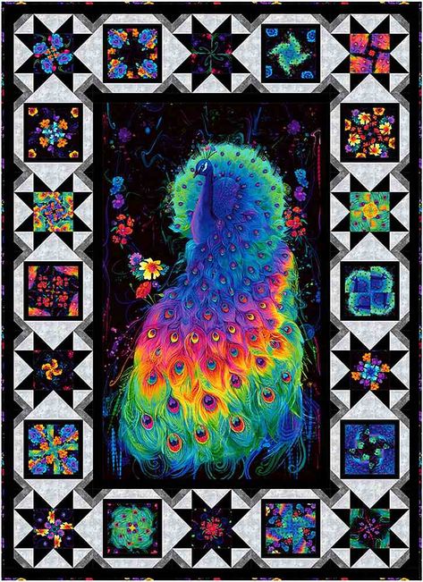 Dimensions: 42 Peacock Quilt Pattern, Glow Pictures, Twist Quilt Pattern, Peacock Quilt, Dragon Quilt, Panel Quilt Patterns, Quilt Pattern Ideas, Fabric Panel Quilts, Peacock Theme