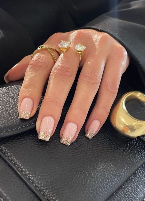 15 Glitter Nail Ideas to Copy if You’re Obsessing Over Taylor Swift’s Manicure Too Nail Aesthetics, Glitter French Nails, Hoco Nails, Short Fake Nails, Short Press On Nails, Gold Glitter Nails, Short Square Acrylic Nails, New Year's Nails, Girls Nails