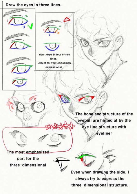 How To Draw Eyes In Perspective, Drawing Stylized Eyes, Eye Proportions Drawing, Stylized Eyes Drawing Reference, Eyes In Perspective, Eyes Different Angles, Eyes From Different Angles, Stylized Nose, Eye Anatomy Drawing