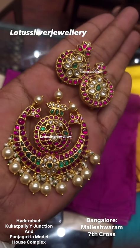 Gold Plated Jadau Kundan Pendant Set From 'Antique Lotus' • South India Jewels Gold Kundan Pendants, Kundan Pendant Set, Whatsapp Gold, Pendant Sets, Gold Jewelry Necklace, Silver Jewelry Pendant, Jewelry Choker, South India, Silver Pendants