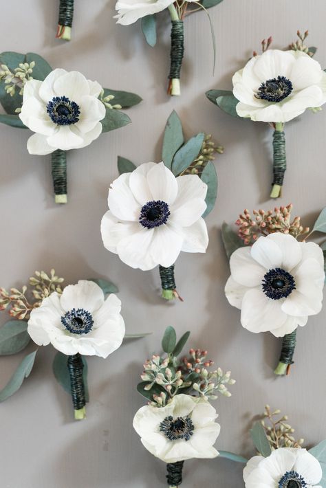 Anemone Boutonniere, Audrey Rose, Groomsmen Boutonniere, Flowers And Greenery, White Wedding Bouquets, Organic Wedding, Boutonniere Wedding, Winery Weddings, Vineyard Wedding