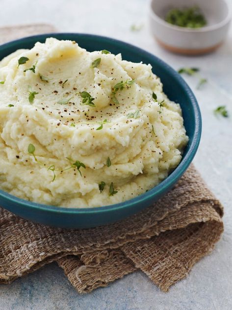 Cauliflower Purée with Thyme - Once Upon a Chef Once Upon A Chef Recipes, Celery Root Puree, Mashed Cauliflower Recipe, Best Thanksgiving Side Dishes, Once Upon A Chef, Cauliflower Mashed Potatoes, Cauliflower Puree, Herb Stuffing, Aloo Gobi