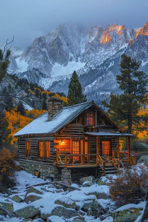 Cabins In Winter, Snowy Cabin Aesthetic, Alaska Cottage, Snowy Mountain Cabin, Canadian Cabin, Canada Homes, Canada Cabin, Alaska Cabin, Snow Cabin