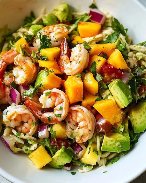 This Prawn Mango Avocado Summer Salad combines the sweetness of ripe mango, the creaminess of ... Read more Prawn Mango Avocado Salad, Avocado Mango Salad Recipes, Mango Avocado Salad Recipe, Mango Salads, Prawn Mango Salad, Prawn Salad Recipe, Avocado Mango Salad, Prawn And Avocado Salad, Spanish Salad