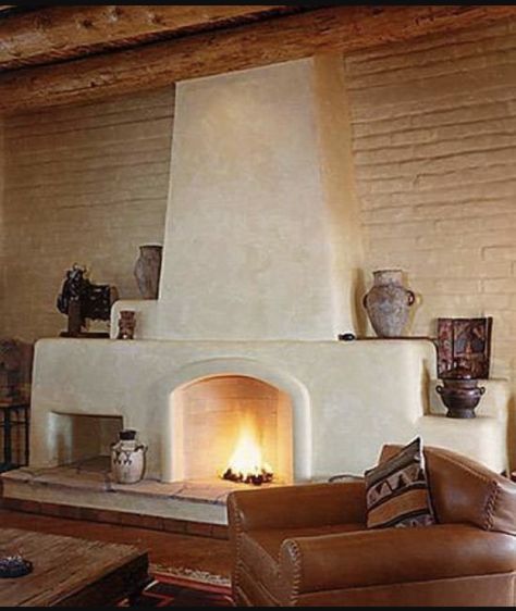 Spanish Style Exterior Paint Colors, Adobe Fireplace, Spanish Style Exterior, Rumford Fireplace, Pueblo Revival, Adobe Homes, Kiva Fireplace, Best Exterior Paint, Southwest Home