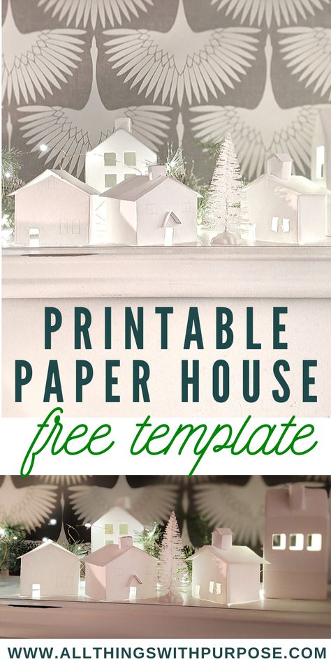 Make a Paper House Christmas Village or Ornaments with Free Printable Template Diy Paper House, Diy Christmas Village Houses, Paper House Diy, Paper House Template, Christmas Gift Tags Free, Free Christmas Gifts, Houses Christmas, Diy Christmas Village, Christmas Vignettes