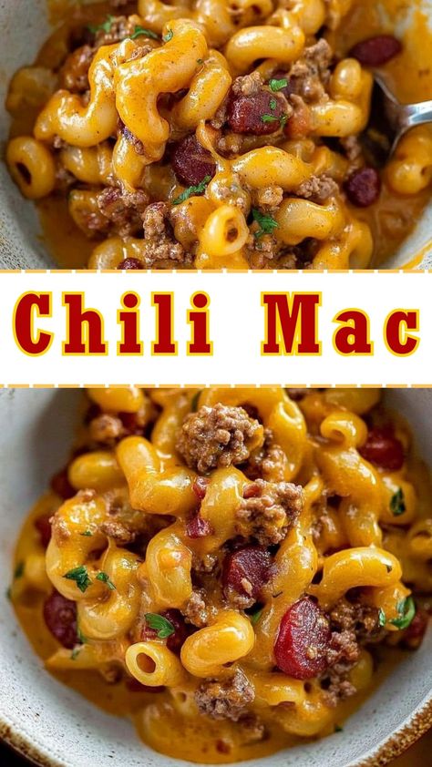 Chili Mac Chilli Recipe With Noodles, Chili Mac Crockpot Easy, Dutch Oven Chili Mac, Chilly Mac Recipe, Chili With Elbow Macaroni, Chili Macaroni And Cheese, Chili Mac Soup Recipes, Taco Chili Mac Recipe, Chill Mac Recipe