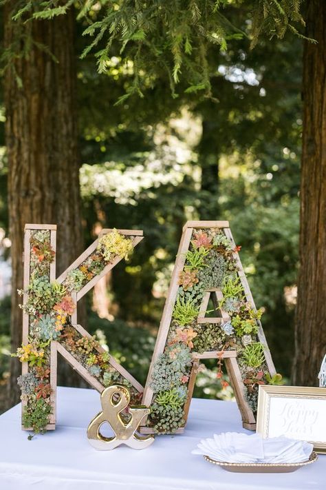 welcome table with succulent initial signs / http://www.himisspuff.com/succulent-wedding-decor-ideas/ Initial Letter Decor, Succulent Wedding Decor, Wedding Welcome Table, Succulent Centerpieces, Wedding Initials, Wedding Reception Inspiration, Succulent Wedding, בר מצווה, Wedding Table Decorations