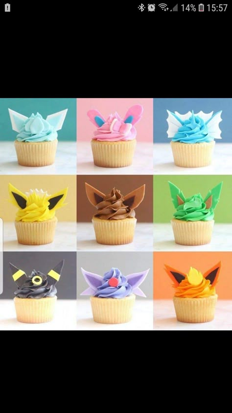 Eevee Birthday, Cupcakes Pokemon, Pokemon Candy, Dragon Cupcakes, Pokemon Cupcakes, Pokemon Themed Party, Pokemon Birthday Cake, Pokémon Birthday, Pokémon Party