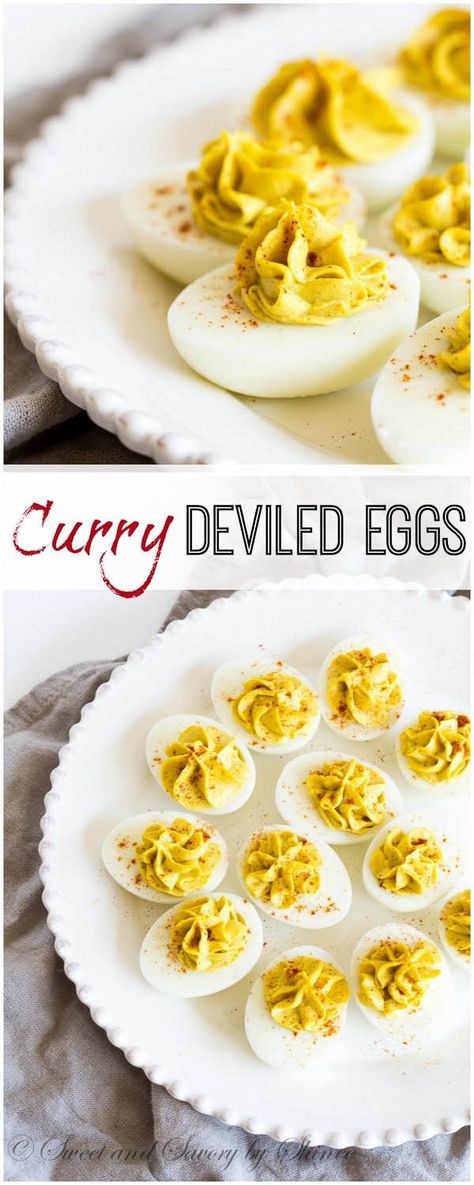 A hint of curry and hot sauce gives an unusual twist to these otherwise classic deviled eggs. Spicy Deviled Eggs, Deviled Eggs Recipe Easy, Classic Deviled Eggs, Eggs Dinner, Deviled Eggs Recipe Classic, Devilled Eggs, Deviled Eggs Easy, Best Deviled Eggs, Deviled Eggs Classic