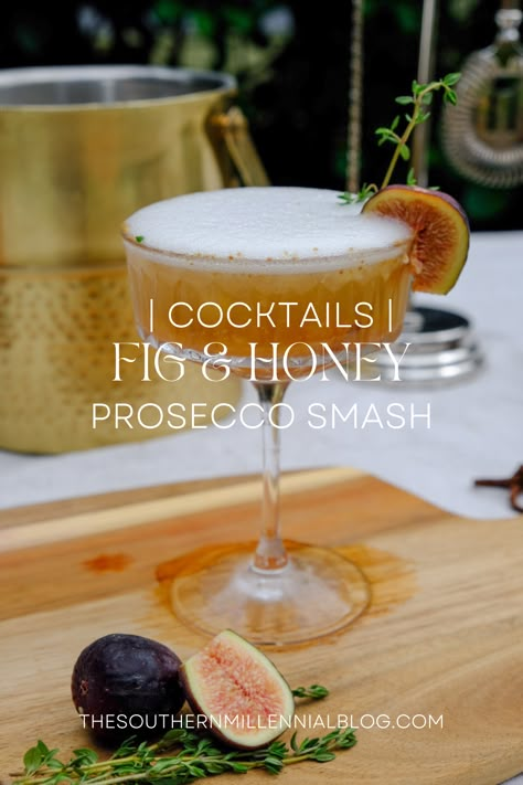 Holiday Cocktail Champagne, Fig And Honey Prosecco Smash, Whiskey Prosecco Cocktail, Fig Jam Cocktail, Bring Your Own Cocktail Party, Themed Cocktails Party Ideas, Christmas Cocktails Batch, Cocktail Contest Party, Holiday Prosecco Cocktails