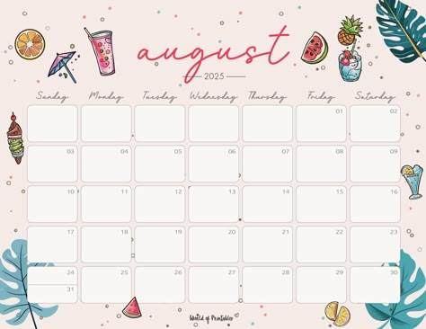 August 2025 Calendar, 2025 Monthly Calendar, Pink Classroom, Christmas Art For Kids, Weekly Calendar Template, Free Printable Calendar Templates, February Calendar, August Calendar, To Do List Notebook