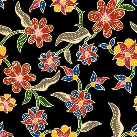 Vector seamless batik floral pattern bac... | Premium Vector #Freepik #vector Design Flower Drawing, Tropical Fabric Prints, Beautiful Flower Drawings, Desain Quilling, Flower Drawing Design, Folk Art Flowers, Print Design Art, Batik Art, Flower Art Drawing