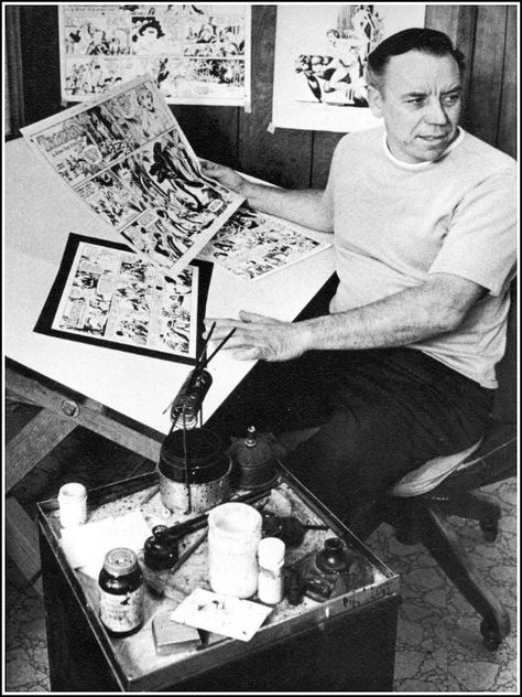 Russell Manning (January 5, 1929-December 1, 1981) was an American comic book artist who created the series Magnus, Robot Fighter and illustrated such newspaper comic strips as Tarzan and Star Wars. He was inducted into the Comic Book Hall of Fame in 2006. Cartoonist Studio, Artists At Work, Comic Superheroes, Jim Steranko, Artist Workspace, Artist Studios, John Buscema, Sketch Books, Art Web