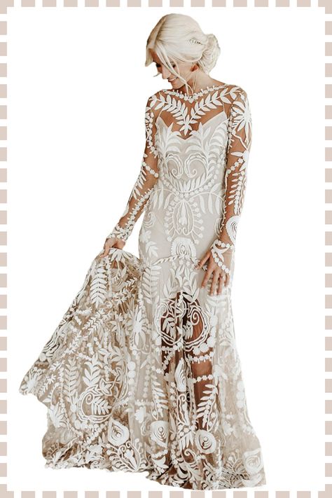 [Promotion] This beautiful two-piece wedding dress is perfect for the modern cowboy bride. The rustic lace gives it a country-chic look, while the mermaid silhouette flatters the figure. The long sleeves provide warmth and coverage, while the intricate lace detailing adds a romantic touch. The perfect dress for a western-style elopement or rustic wedding. #laceweddingdresslongsleeve Cowboy Wedding Dress, Champagne Prom Dress Long, Burgundy Prom Dress Lace, Outdoorsy Wedding, Long Sleeve Bridesmaid Dress, Bohemian Wedding Dress Lace, Cowboy Wedding, Bridal Gowns Mermaid, Beach Vintage