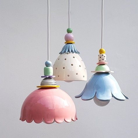 Ceramic Design Ideas, Clay Lamps, Clay Lamp, Pottery Lamps, Lamp Pottery, Lamps Hanging, Pottery Lighting, Ceramic Pendant Light, Ceramic Bell