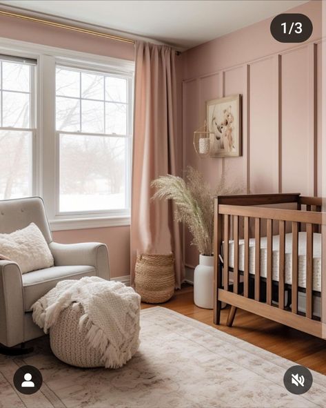 Light Pink Nursery Walls, Pink Nursery Paint, Pink Brown Nursery, Sashay Sand, Violet Nursery, Vintage Toddler Rooms, Pink Toddler Rooms, Sailor Nursery, Nursery Dark Furniture