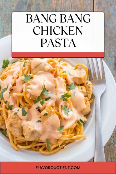 This bang bang chicken pasta is childishly easy to make but substantially high on taste! The addictive bang bang sauce gives an ultimate make-over to the humble chicken pasta. Bang Bang Chicken Pasta, Chicken Thighs Pasta, Easy Healthy Pasta Recipes, Bang Bang Sauce, Bang Bang Chicken, Holiday Dessert Recipes, Dinner Party Recipes, Healthy Pasta Recipes, Healthy Pastas