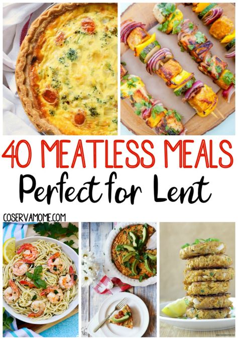 Are you looking for some easy meatless meals for let? Then you've come to the right place. Read on to check out 40 Great meatless recipes to delight your family!  #meatlessmeals #lent #easymeatlessmeals Good Meatless Dinners, Family Meatless Dinner Ideas, Lent Friendly Meals, Meatless Lent Meals, Meatless Recipes For Lent, Meatless Friday Dinners, Vegetarian Easter Dinner Recipes, Lenten Meals Meatless, Lent Breakfast Recipes