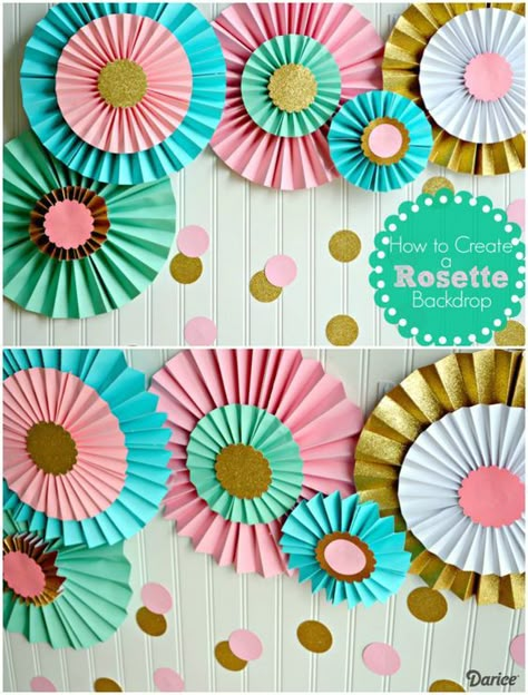 How to Make Paper Rosettes For a Party Backdrop                              … Paper Decorations Diy, Anniversaire Diy, Paper Rosettes, Diy Birthday Decorations, Balloon Diy, Make Paper, בר מצווה, Birthday Backdrop, Diy Party Decorations