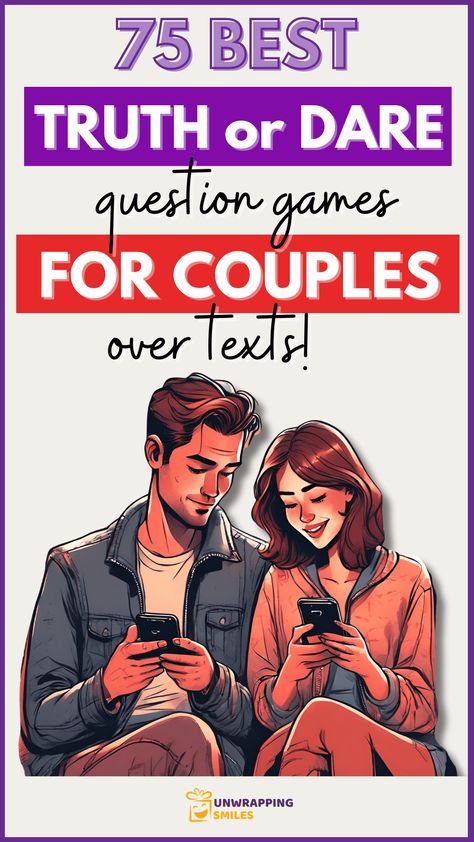 75 Truth Or Dare Questions For Couples Over Texts Text Games For Couples, Dare Questions Over Text, Best Truth Or Dare Questions, Best Truth Or Dare, Dare Questions For Couples, Dares For Couples, Funny Truth Or Dare, Question Games For Couples, Fun Couple Games