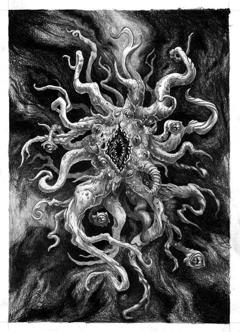 Grunge Designs, Cthulhu Tattoo, Lovecraft Monsters, Lovecraft Art, Yog Sothoth, Lovecraftian Horror, Monster Ideas, Hp Lovecraft, Red Marble