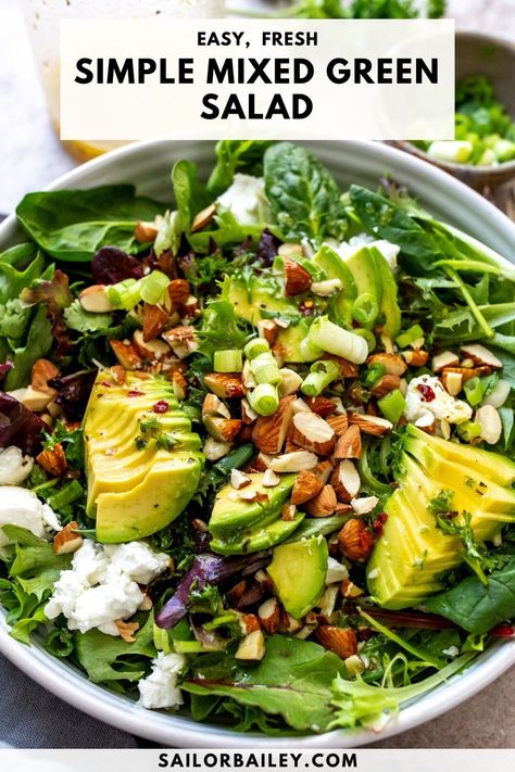 A delicious, nutrient dense Mixed Green Salad full of flavors from simple ingredients with an optional homemade dressing.   via @sailor_bailey Sugar Free Recipes Dinner, Green Salad Recipes Healthy, Plant Based Salads, Green Salad With Chicken, Diy Salad Dressing, Mixed Greens Salad, Sailor Bailey, Mixed Green Salad, Green Salad Dressing