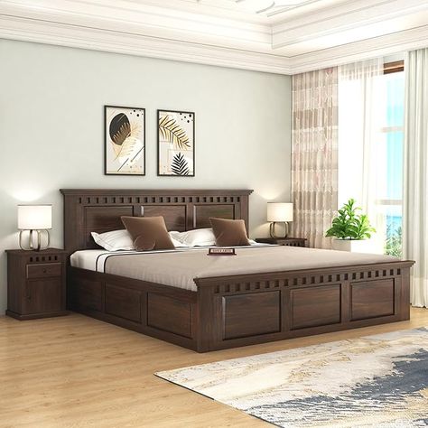 SONA ART & CRAFTS Solid Sheesham Wood King Size Bed with Storage | Wooden King Size Cot Bed | Double Bed with Box Storage Furniture for Bedroom Living Room Home - K_03 (Mahogany Finish) Cot With Storage, Wood King Size Bed, Sona Art, King Size Bed With Storage, Wooden Bed With Storage, Sheesham Wood Furniture, Bed Furniture Set, Wooden King Size Bed, Furniture For Bedroom