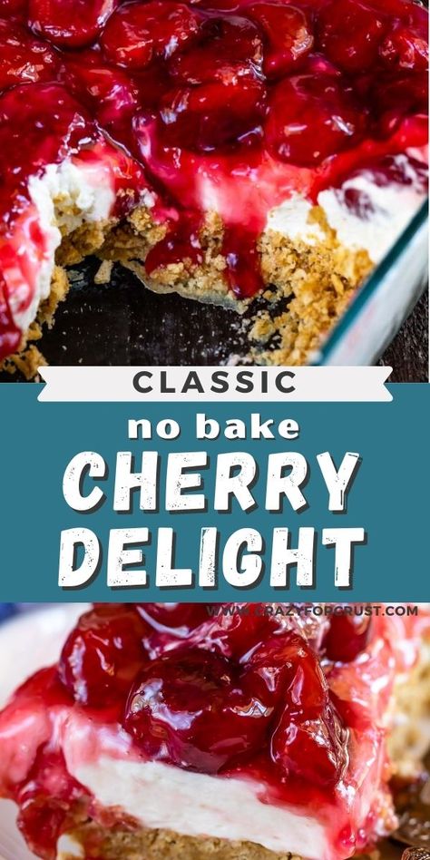 Classic Cherry Delight, Cherry Delight Recipe, Easy Cherry Cheesecake, Homemade Cherry Pie Filling, Cream Cheese And Cool Whip, Cherry Delight Dessert, Summer Desserts For A Bbq, Desserts For A Bbq, Homemade Cherry Pie