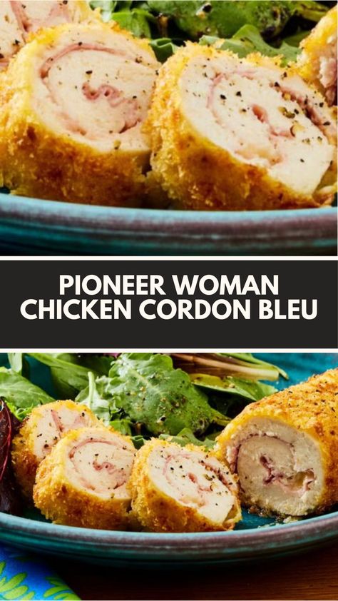 This easy Pioneer Woman Chicken Cordon Bleu is a delicious twist on a classic meal! Packed with creamy Swiss cheese and savory ham, this quick and simple dish is perfect for busy nights. Use common ingredients you already have at home, and enjoy crispy, golden-brown chicken rolls that everyone will love! Chicken Cordon Bleu Roll Ups, Chicken Cordon Blue Roll Up, Ground Chicken Cordon Bleu, Pioneer Woman Chicken Cordon Bleu, Chicken Cordon Blue Recipes, Chicken Cordon Bleu Recipes, Pioneer Woman Recipes Chicken, Pioneer Kitchen, Baked Chicken Cordon Bleu