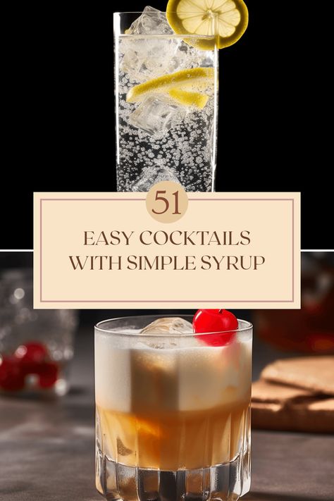 Looking for quick and tasty cocktail recipes? Discover these 51 easy cocktails using simple syrup, perfect for impressing your friends or enjoying a refreshing drink at home. From classic favorites like the Whiskey Sour and Tom Collins to unique options like the Amaretto Sour and Espresso Martini, there's something for everyone. Simple syrup adds a smooth sweetness that enhances the flavor. Whether you're whipping up cocktails for a party or enjoying a cozy night in, these easy recipes can be a crowd-pleaser. Mix up these delicious drinks without the fuss! Cocktails With Simple Syrup, Cocktails For A Party, Sour Apple Martini, Brandy Sour, Simple Syrup Cocktails, Amaretto Sour, Apple Martini, Lemon Drop Martini, Drink At Home