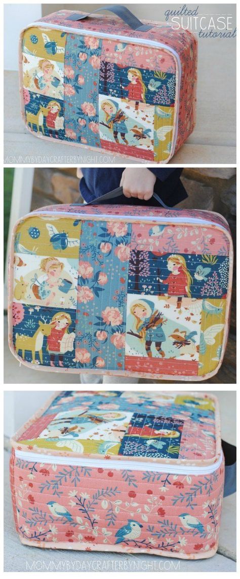 Quilted mini suitcase - free pattern - Sew Modern Bags Knitting Bag Sewing Pattern, Knitting Bag Sewing, Free Bag Patterns, Bag Sewing Patterns, Trendy Sewing Projects, Trendy Sewing Patterns, Sew Bags, Bags To Sew, Quilted Bags