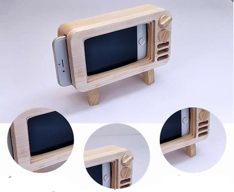 Wooden TV Shape Mobile Phone Cellphone Holder For iPhone 8/8 Plus/7/7 Plus/6/6 Plus/6S/6S Plus - FeelGift Wooden Cellphone Holders, Wooden Mobile Holder, Wooden Phone Holder, Wood Phone Holder, Cellphone Holder, Mini Tv, Wooden Tv, Iphone Holder, Woodworking Toys