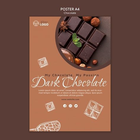 Free PSD dark chocolate poster template | Free Psd #Freepik #freepsd #chocolate-template #chocolate-candy #candy-poster #dark-chocolate Pamplet Design, Chocolate Template, Chocolate Poster, Sweets Design, Chocolate Business, Happy Diwali Wishes Images, Dessert Chef, Illustrated Wedding Invitations, Chocolate Logo