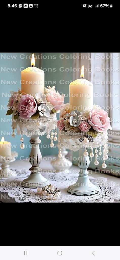 Shabby Chic Candlesticks, Shabby Chic Candle, Chic Candles, Pink Shabby Chic, Diy Bottle Crafts, Diy Bottle, Vintage Candles, She Shed, Bottle Crafts