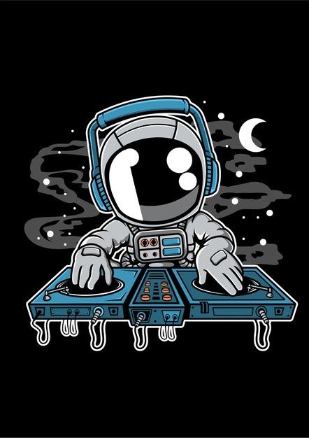 Music Character Design, Dj Cartoon, Dj Vector, Astronaut Music, Music Character, Cartoon Music, Astronaut Illustration, Cartoon Space, Trill Art