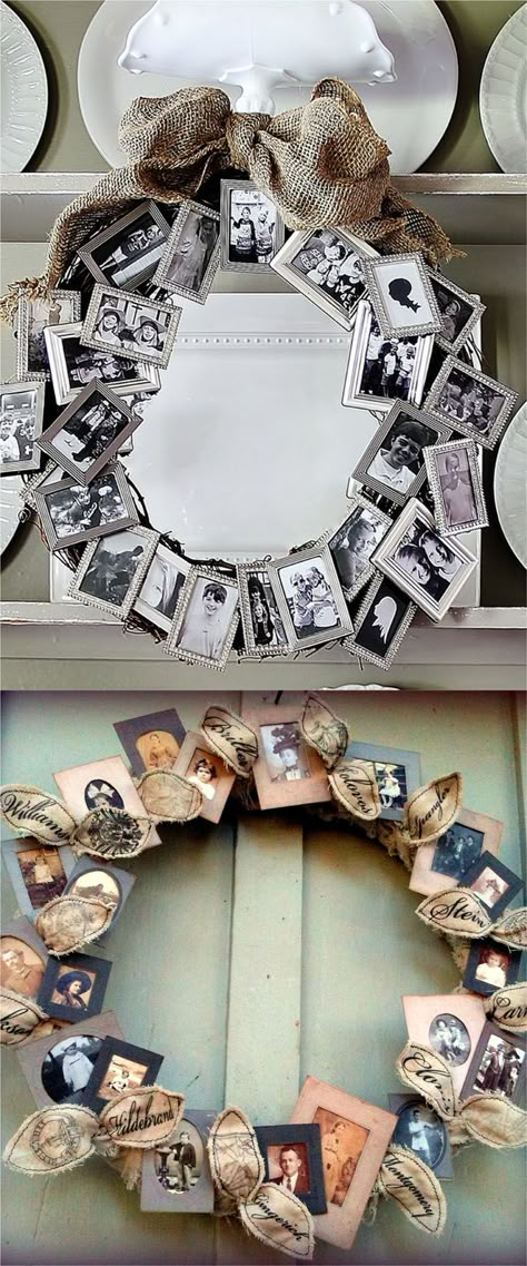 18 Ways To Transform Family Photos Into Stylish Gifts and Decor - A Piece Of Rainbow Diy Holiday Decorating, Picture Wreath, Family Photo Gifts, Photo Crafts, Holiday Decorating Ideas, Friends Diy, Navidad Diy, Cadeau Photo, Christmas Gift Baskets